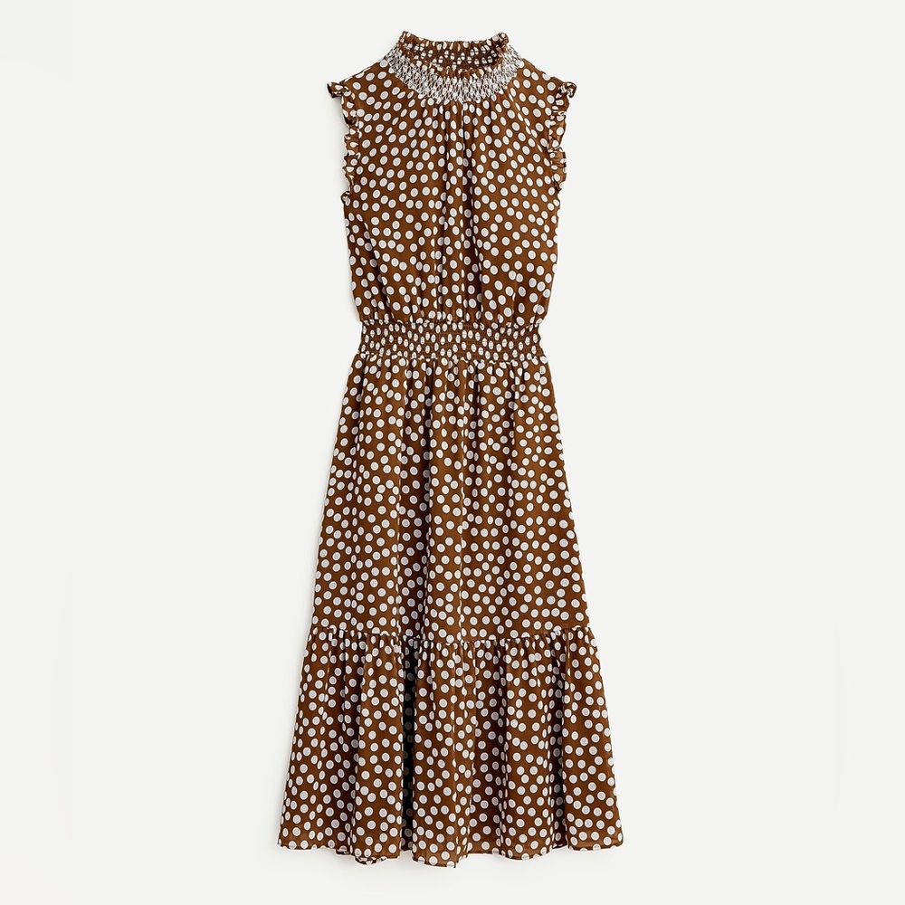 NWT J.Crew Smocked-Waist Midi Dress in Polka Dots Print
